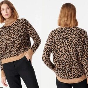 J.Crew Alpaca Blend TURTLENECK Animal Print Asymmetrical Hem Sweater
